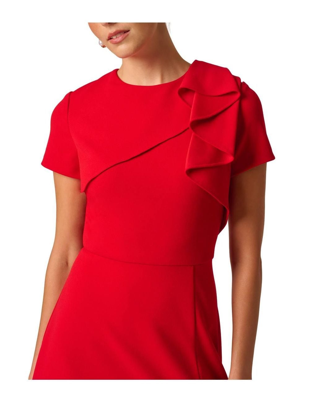 Adrianna Papell Red Ruffle Bodice Midi Dress