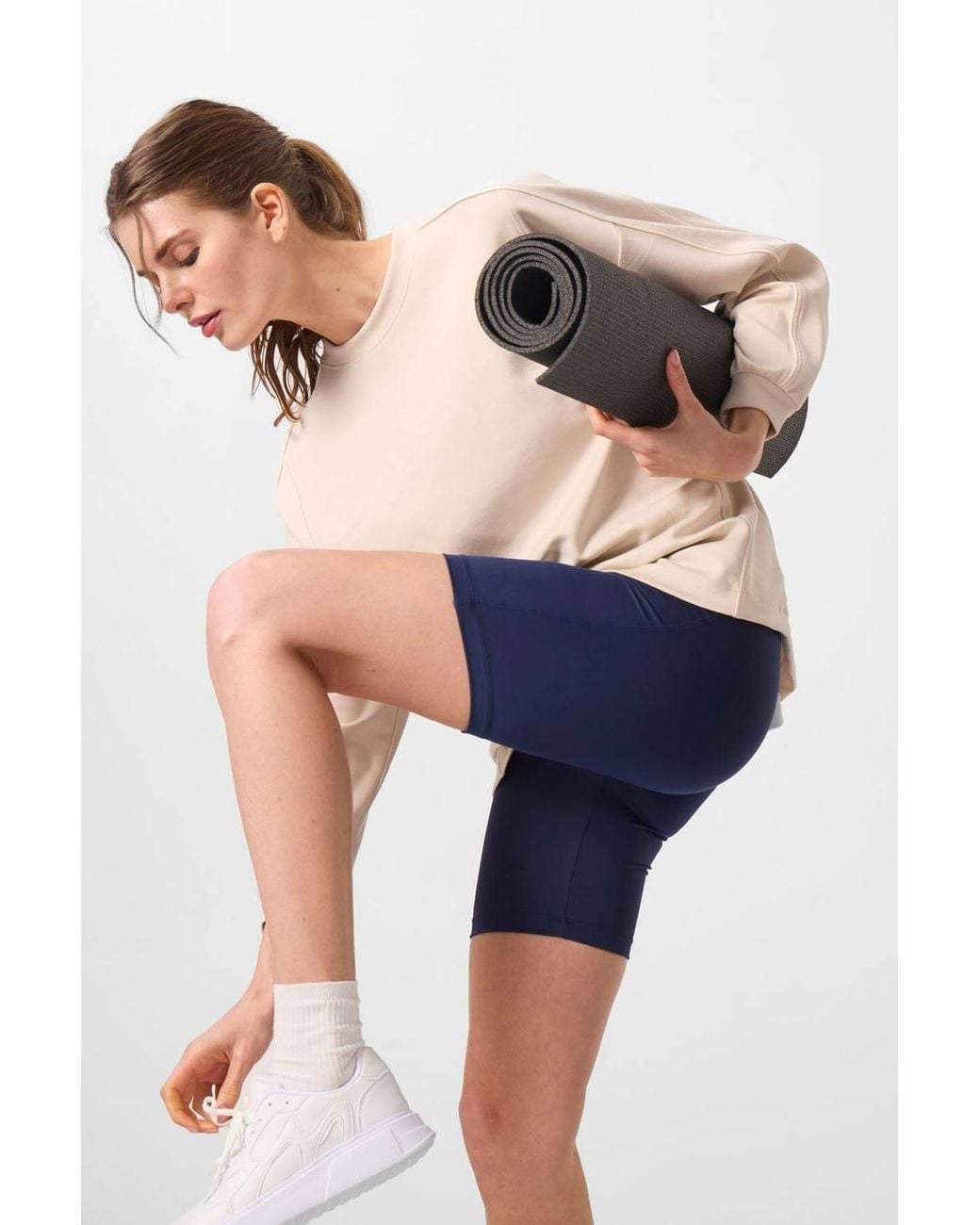 TOMMY LIFE Blue Short High-Waist Slim-Fit Sports Leggings