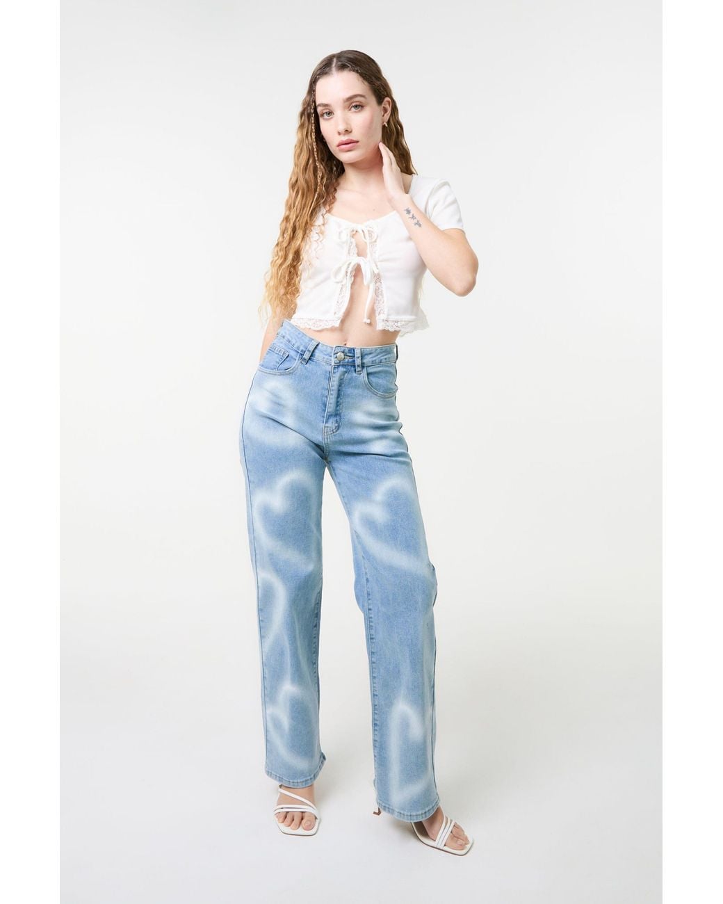 Pink Vanilla White Ribbed Lace Tie Front Top