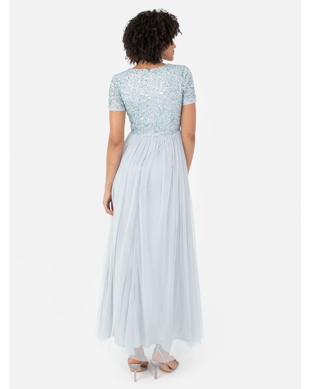 Maya Deluxe White Short Sleeve V Neck Embellished Maxi Dress