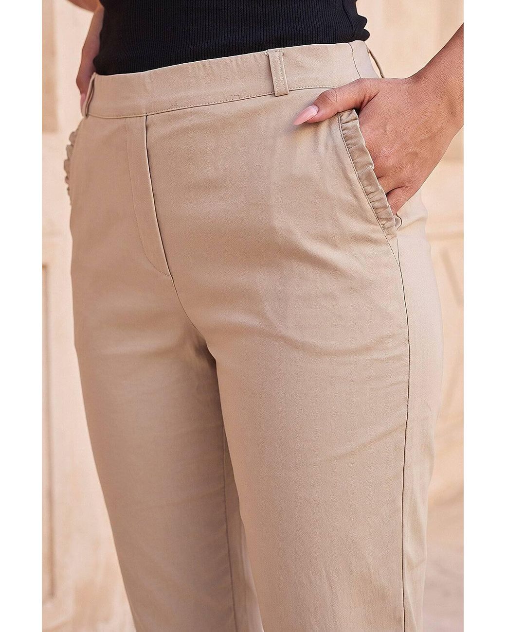 Roman Natural Frill Pocket Stretch Crop Trouser