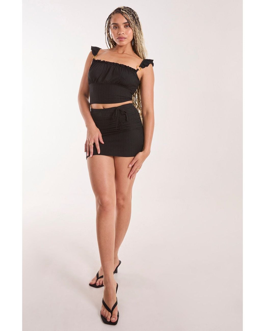 Pink Vanilla Black Frill Strap & Trim Crop Top