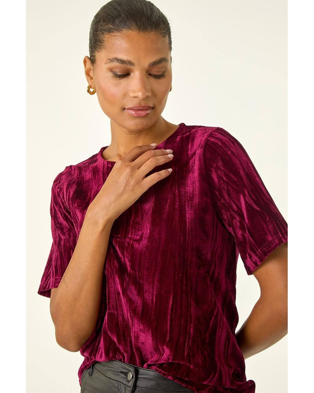 Roman Red Pleated Velvet Stretch Top