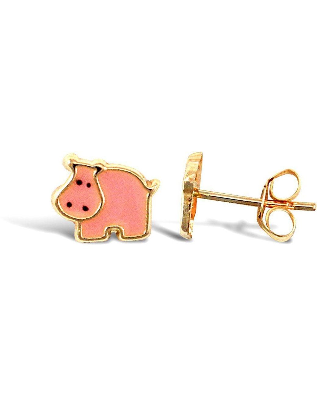 Jewelco London Pink 9Ct Enamel Hippo Stud Earrings