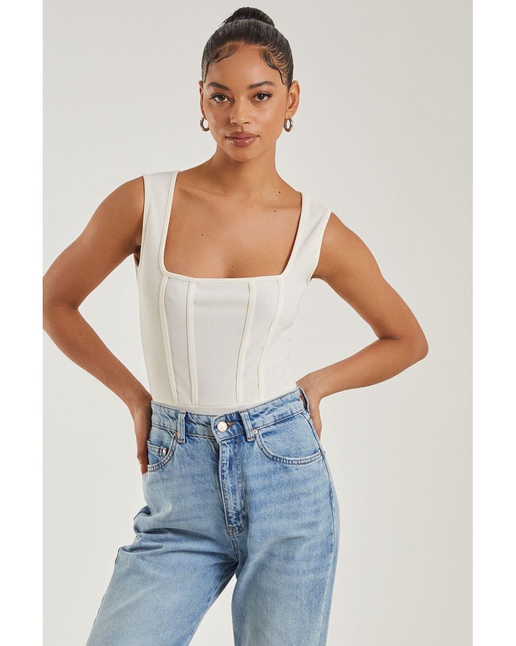 Pink Vanilla Blue Tie Front Corset Top
