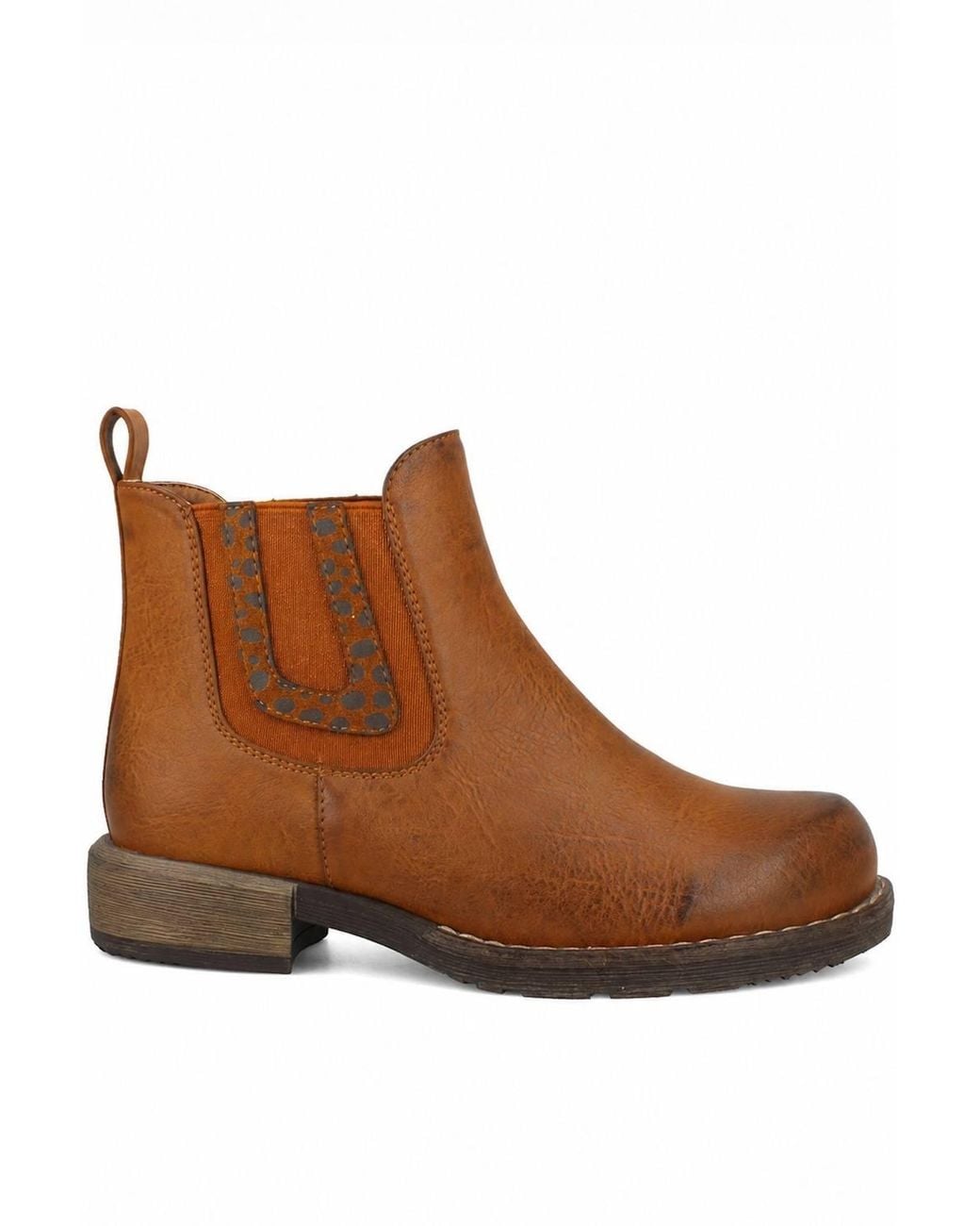 Spot on Brown Chelsea Ankle Boots With Pattern Trim
