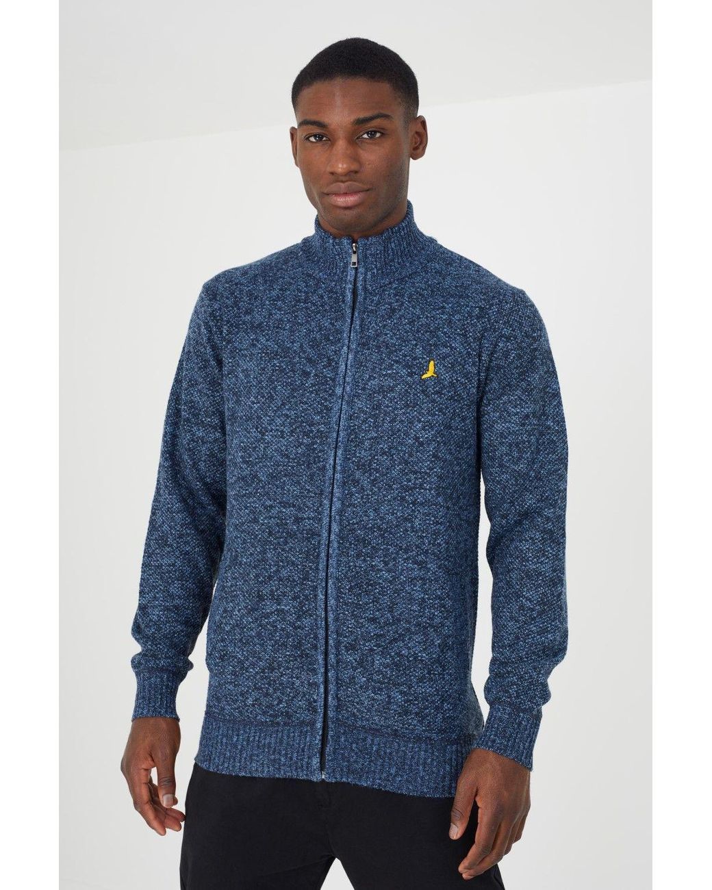Brave Soul Blue Funnel Neck Zip Through Knitted Jumper for men
