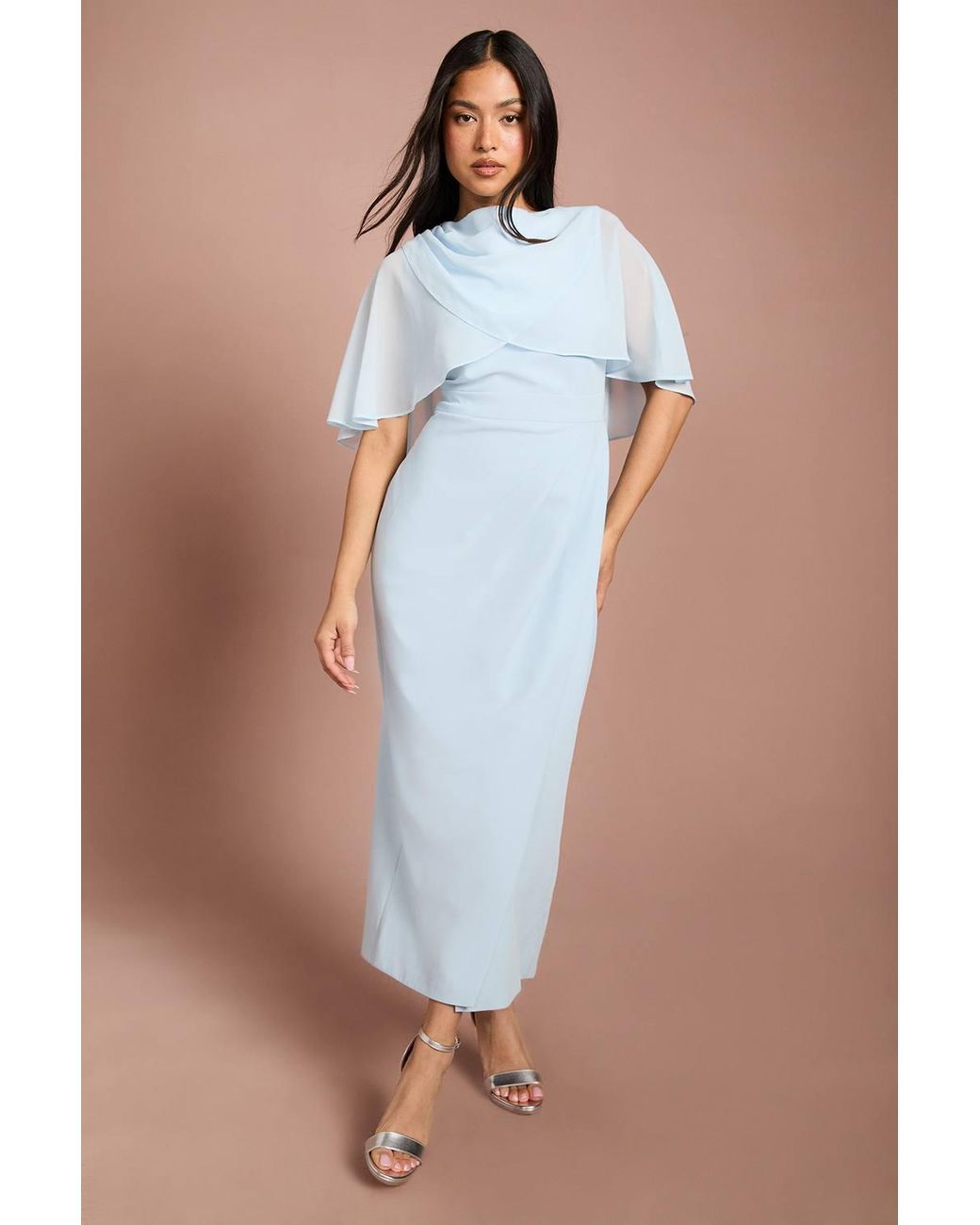 Coast Blue Petite Chiffon Cape Pencil Dress