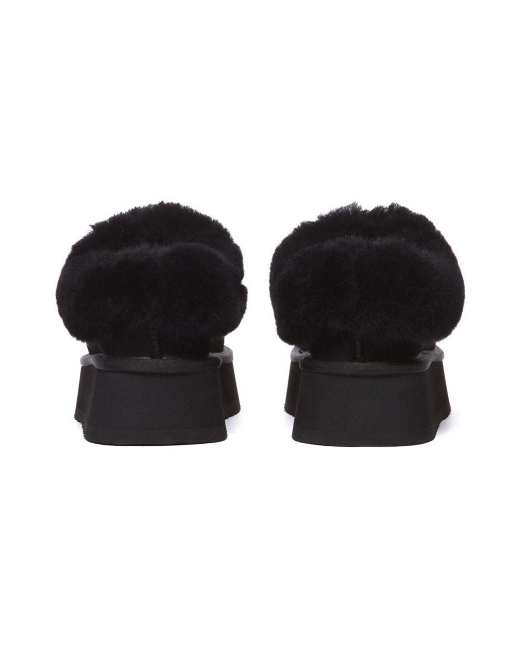 EverAu Australia Black Real Sheepskin Topknot Leather Platform Slippers With Eva Sole