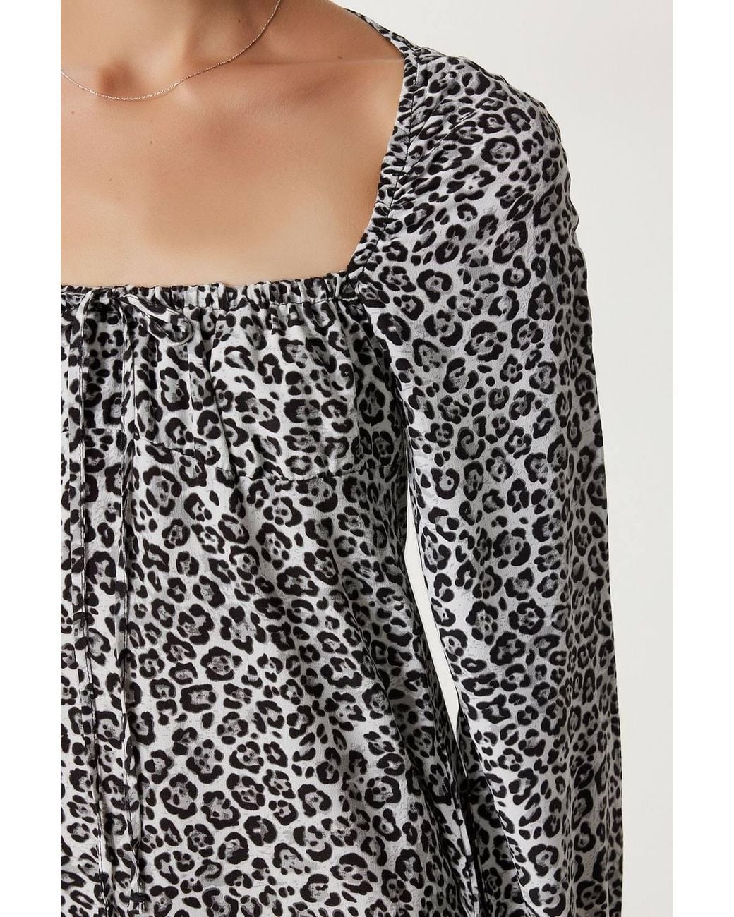 Happiness İstanbul Gray Leopard Print A-Line Mini Dress With Tie Detail