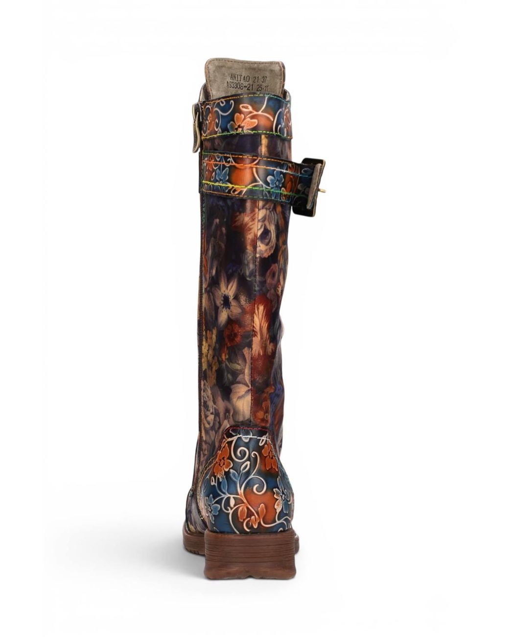 Infinity Leather Brown Floral Victorian Leather High Combat Long Boots