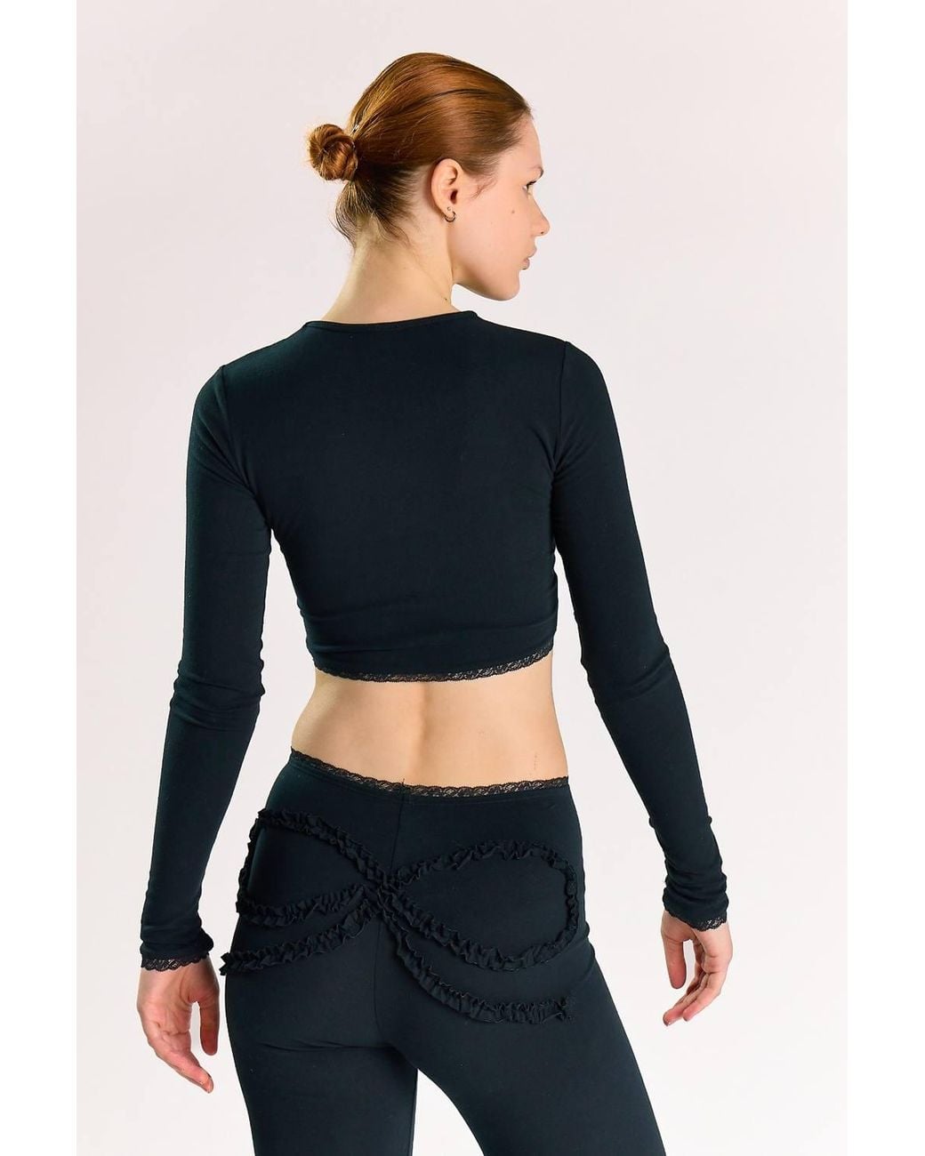 Shnoo Blue Long Sleeve Lace Crop Top