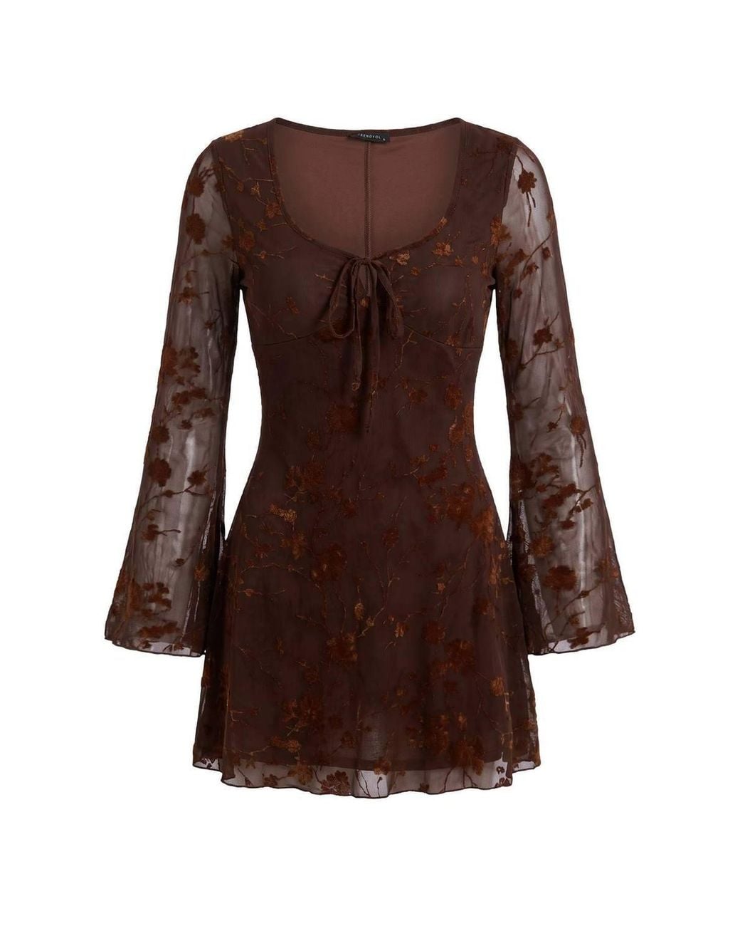 WOVCOR Brown Scoop Neck Long Sleeve Mini Skater Dress