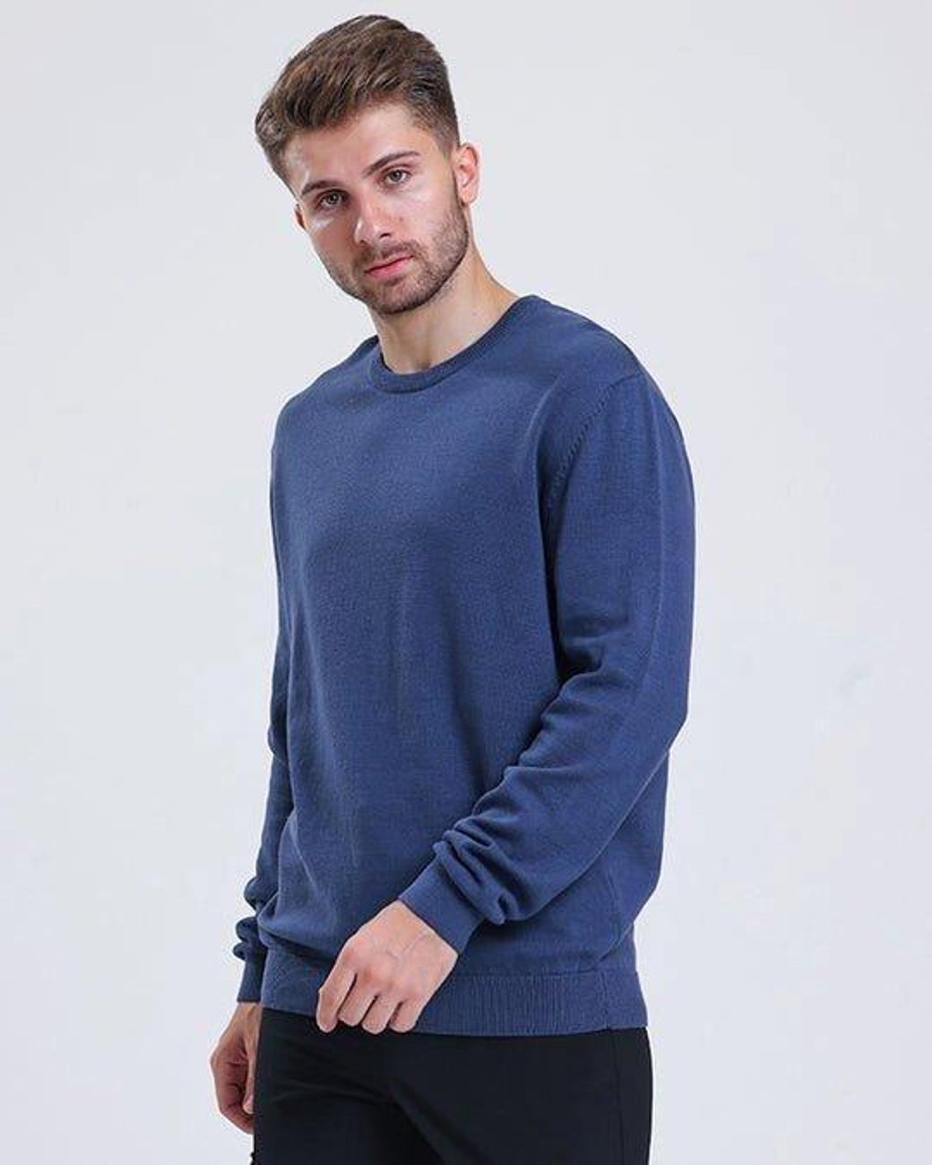 Alse Studio Blue Premium Quality 100% Cotton Crew Neck Long Sleeve Jumper for men