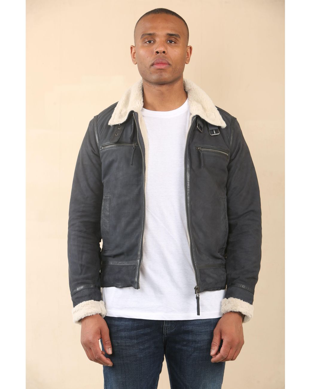 TruClothing Gray Suede Pilot Aviator Leather Jacket for men