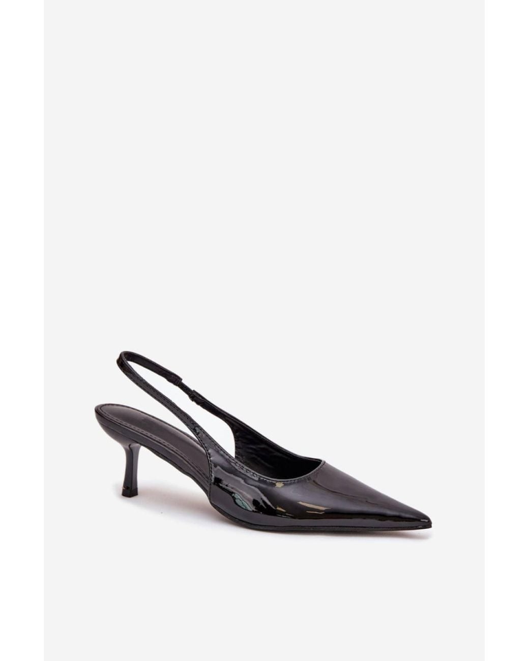Love Lace Black Polished Pumps With Pointed Toe & Open Heel High Heels