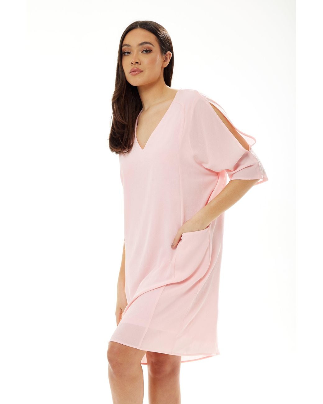 Liquorish Pink Relaxed Fit Midi Dress With Pockets
