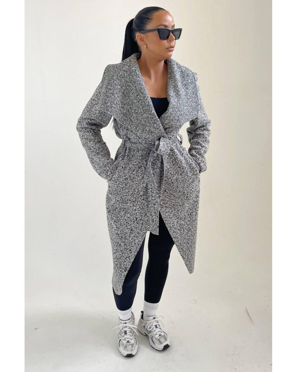 Femme Luxe Blue Waterfall Duster Belted Long Coat