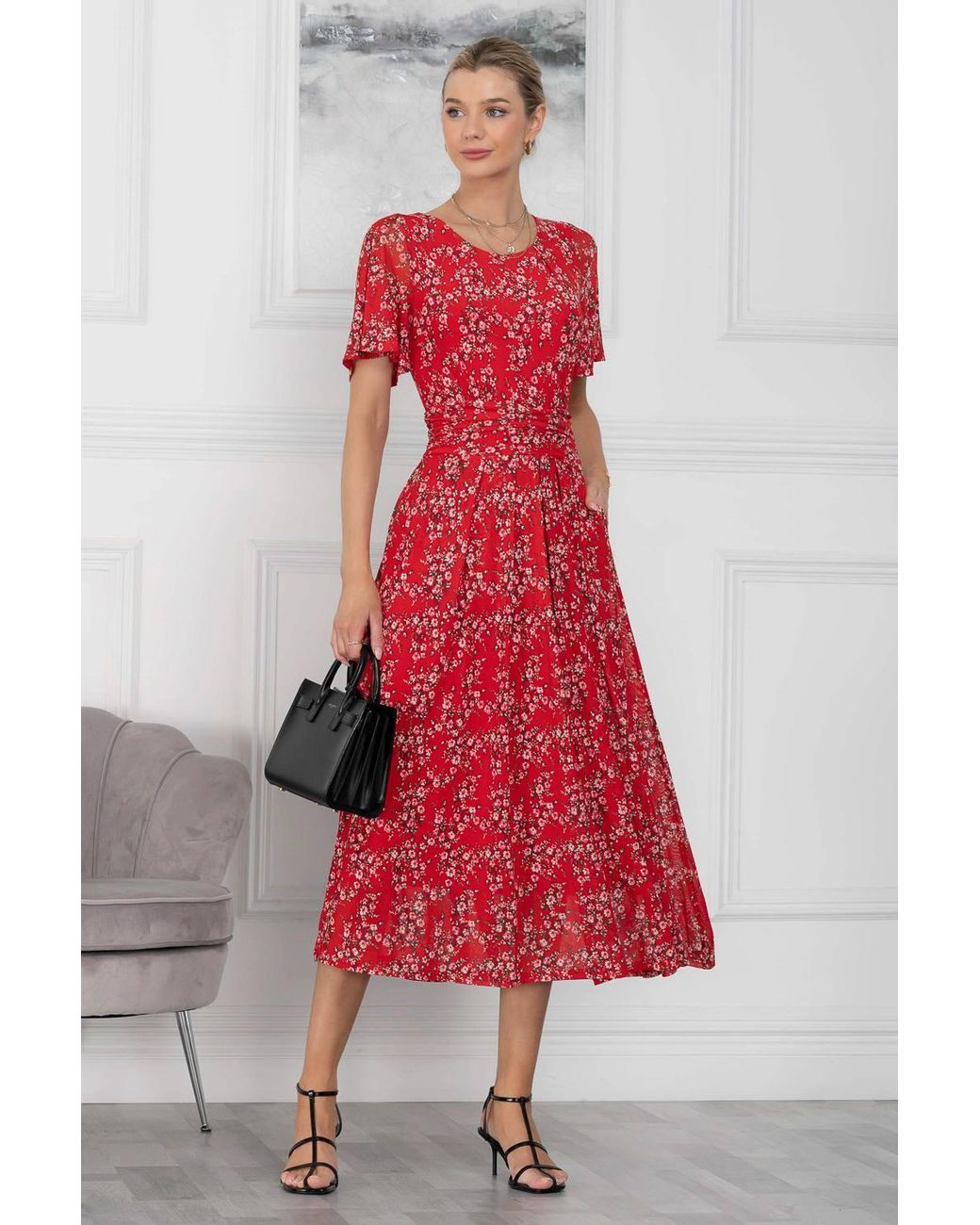 Jolie Moi Red Julita Print Mesh Maxi Dress