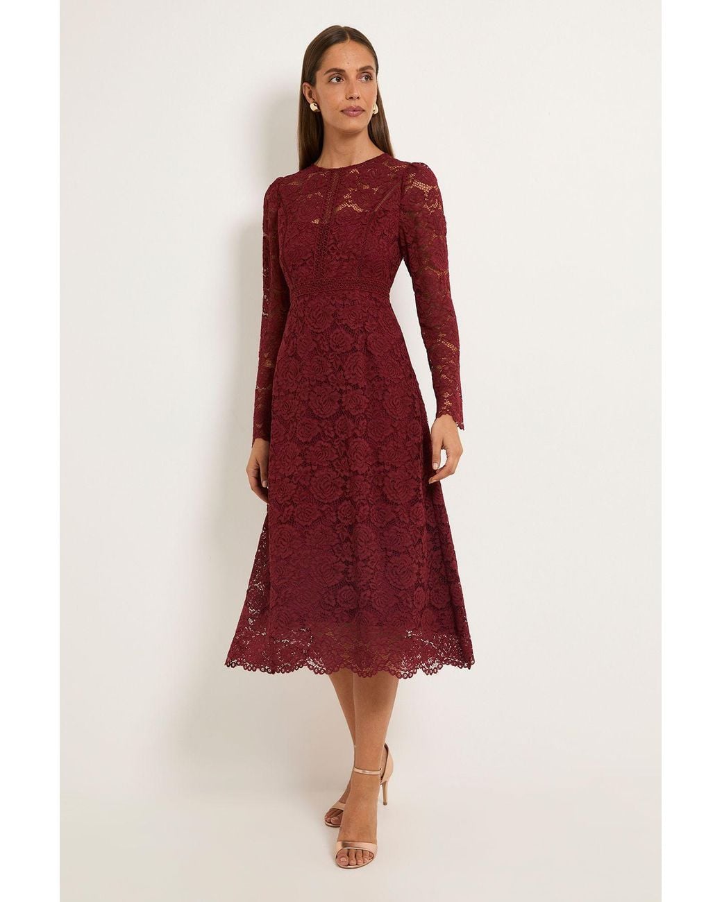 Wallis Red Lace Fit & Flare Midi Dress