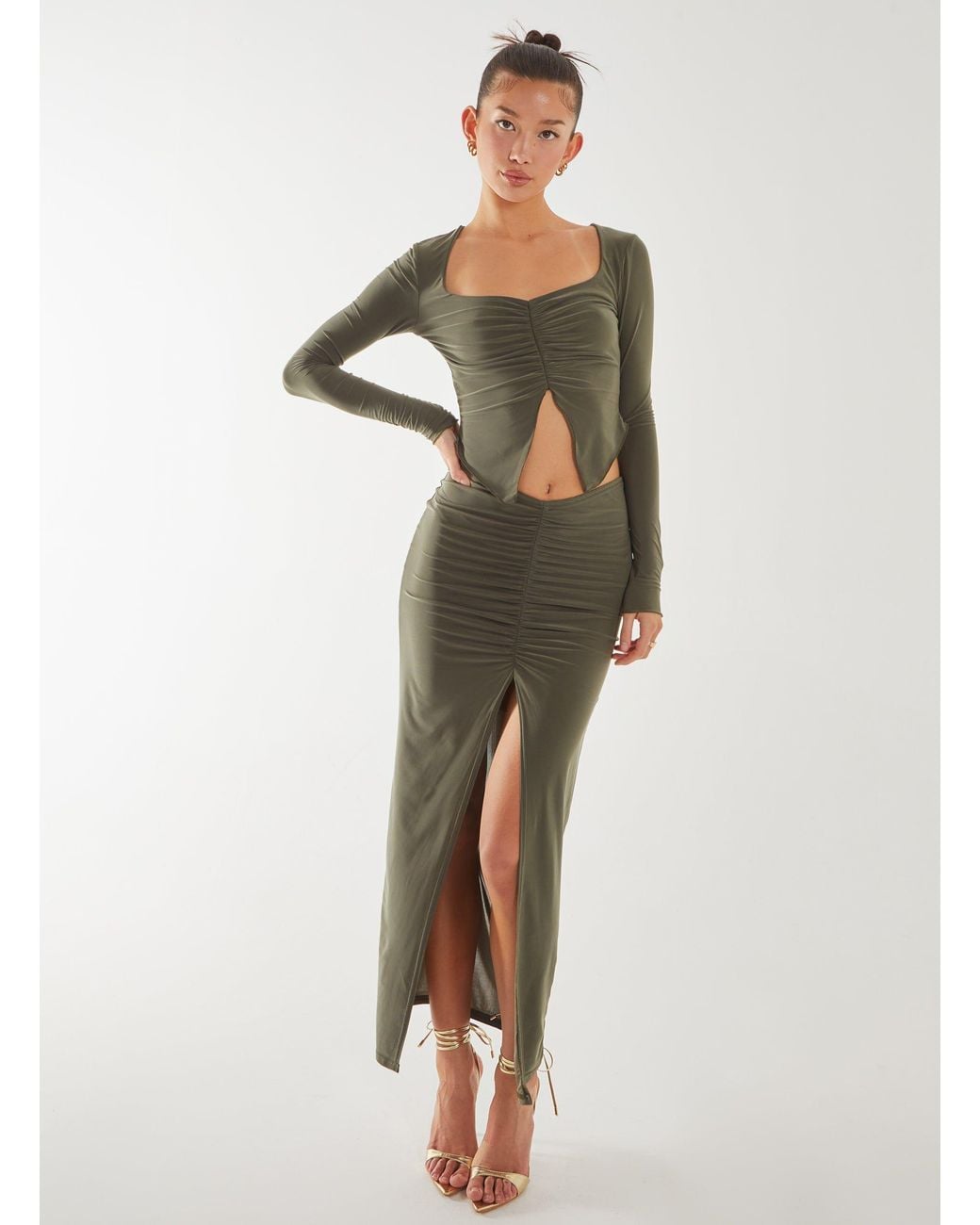 Pink Vanilla Green Slinky Ruched Butterfly Top