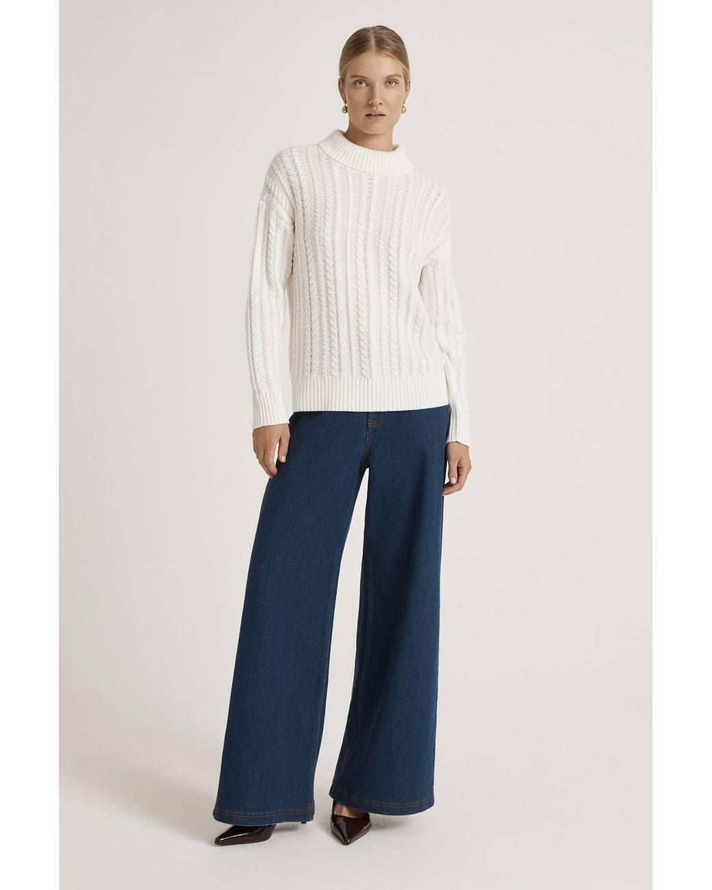 Finery London Natural Vivana Turtle Neck Knitted Jumper
