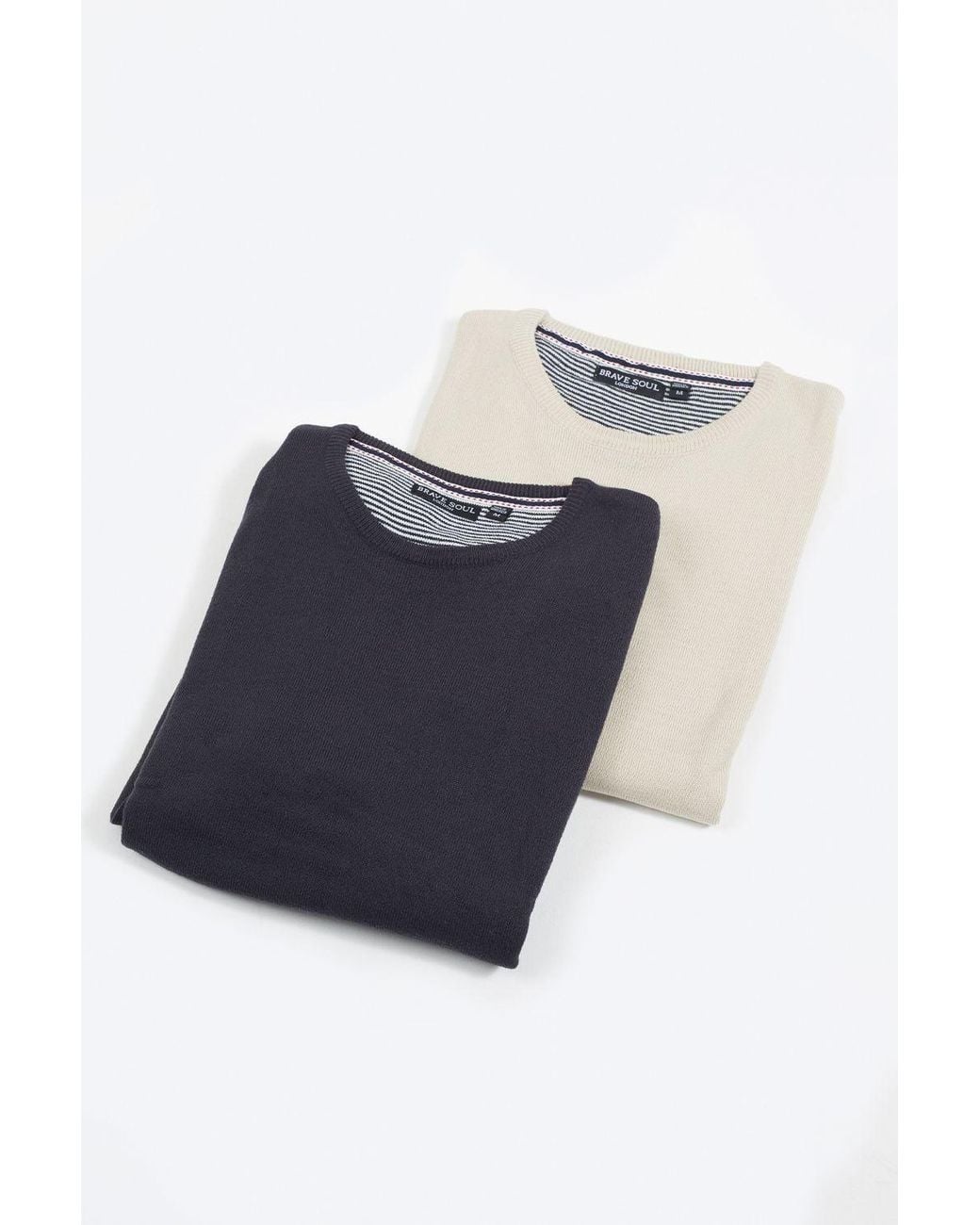 Brave Soul Blue 2 Pack Crew Neck Knit Jumpers for men