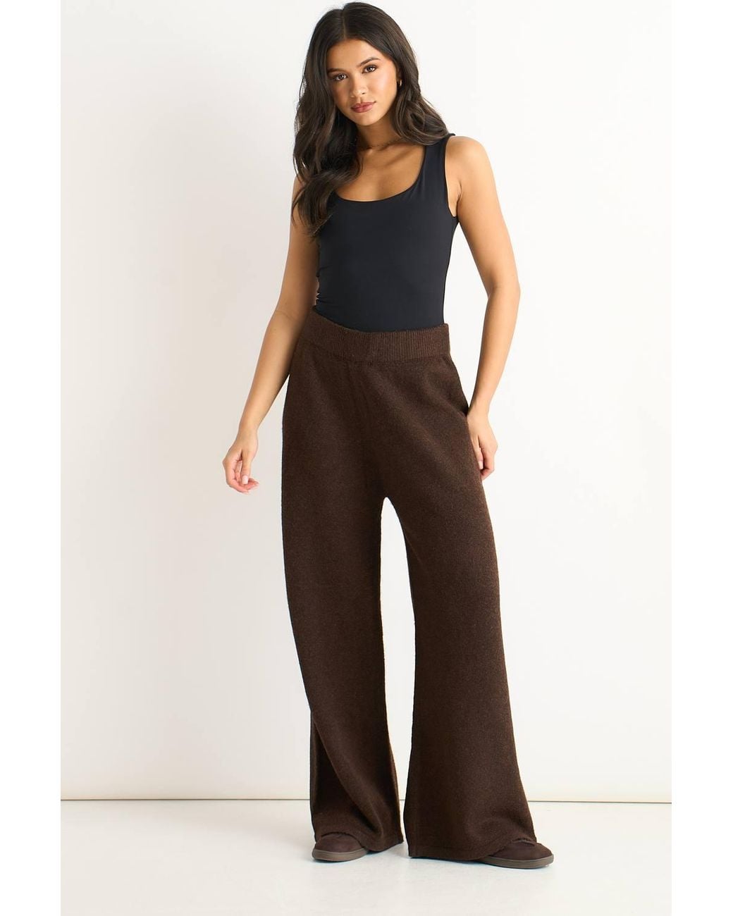 Gini London Brown Pull On Wide Leg Trousers