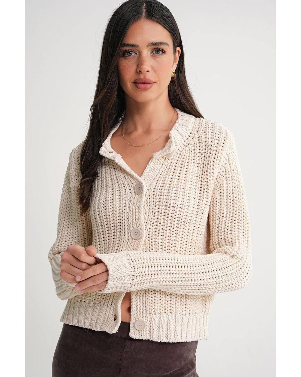 MixRay Natural Textured Ribbed Knit Cardigan With Buttons