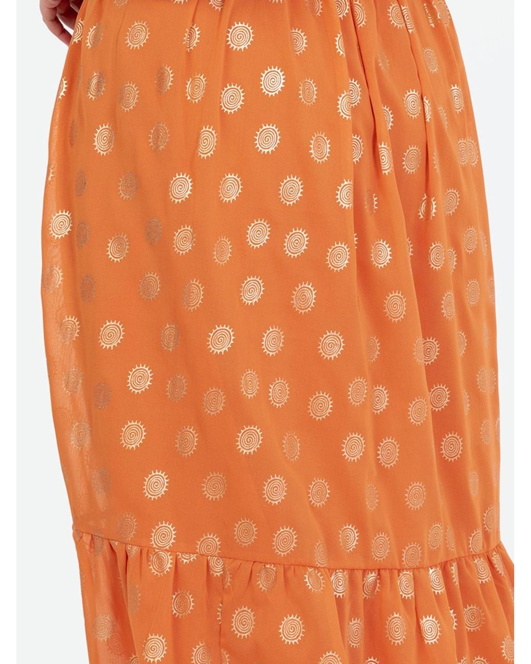 Lovedrobe Orange V Neck & Flutter Sleeve Metallic Midi Dress