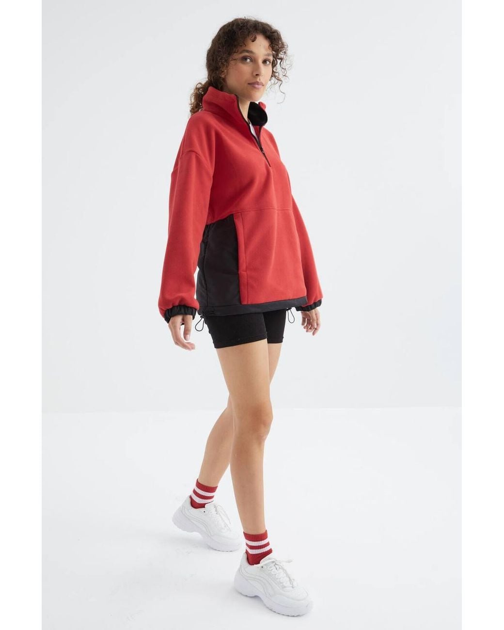 TOMMY LIFE Red Oversized Half-Zip Plush Sweatshirt