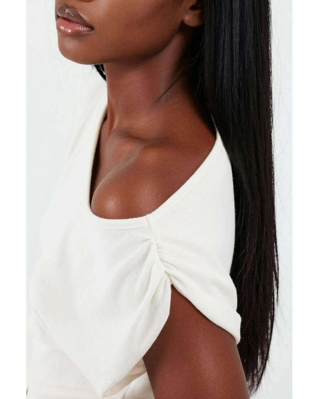 Busem White Boat Neck Ribbed Blouse
