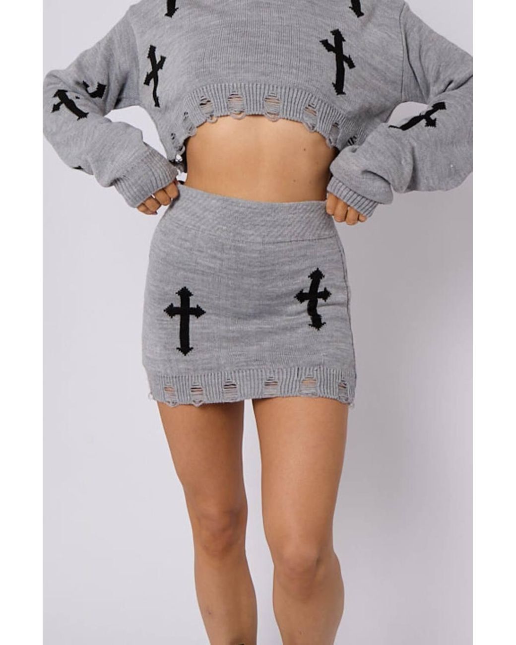 Stylewise Gray Crucifix Detail Knitted Crop Top