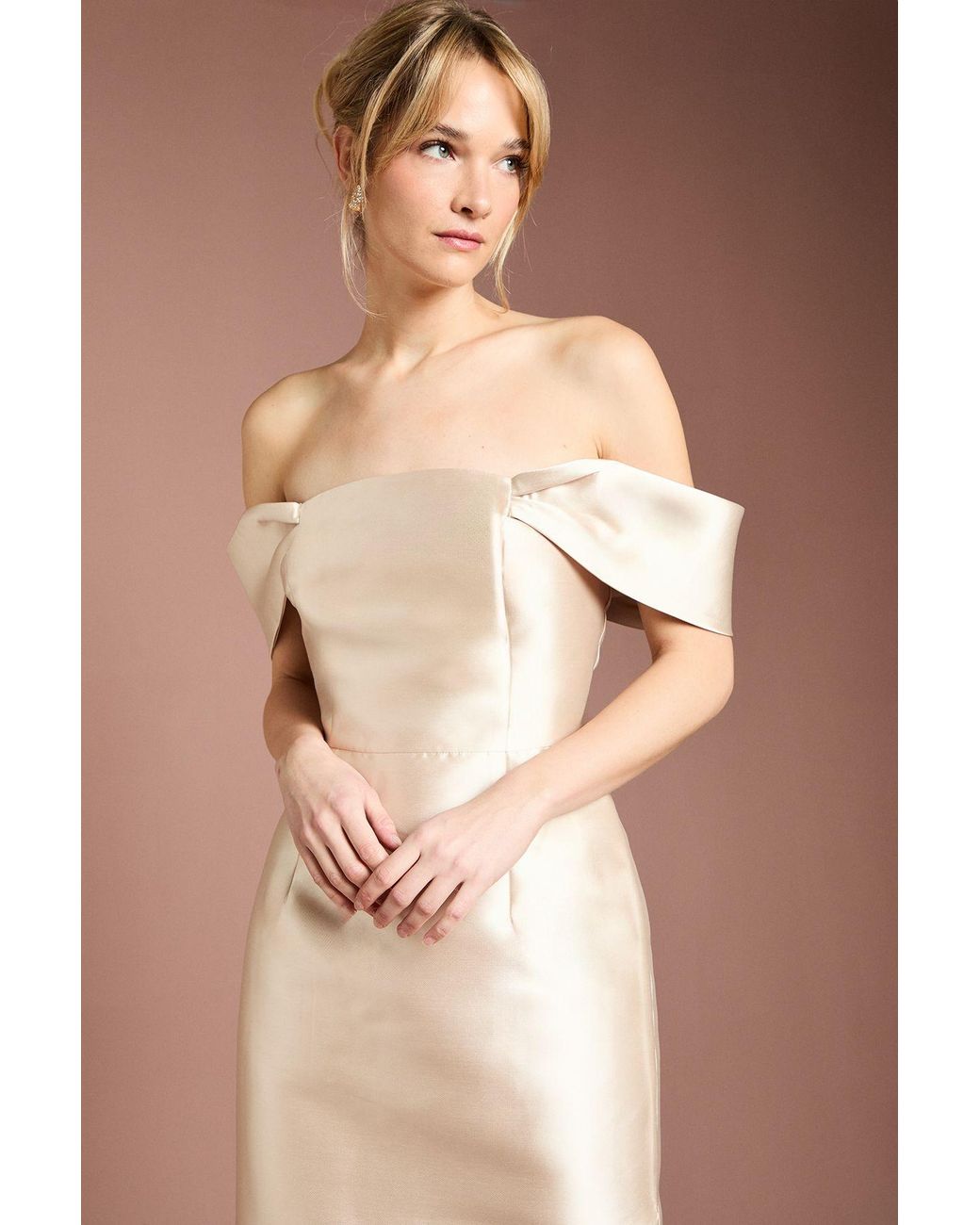 Coast Natural Honoured Twill Bardot Column Midi Bridesmaid Dress