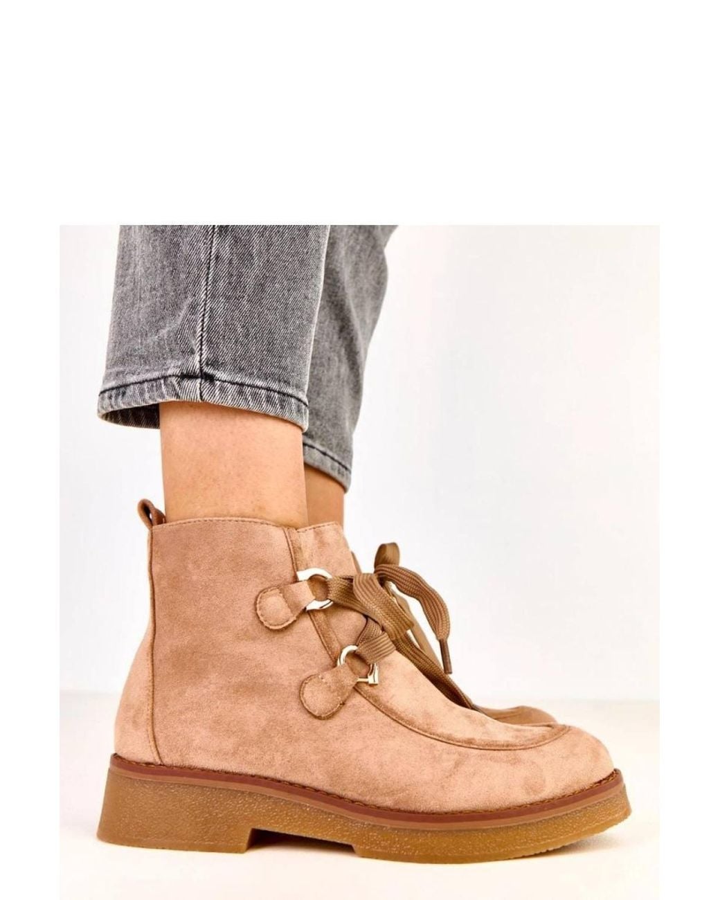 KDMD Natural Insulated Suede Like Ankle Boots With Side Zipper & Laces