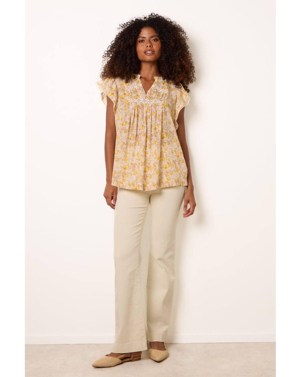 Blue Vanilla Natural Short Sleeve V-Neck Blouse