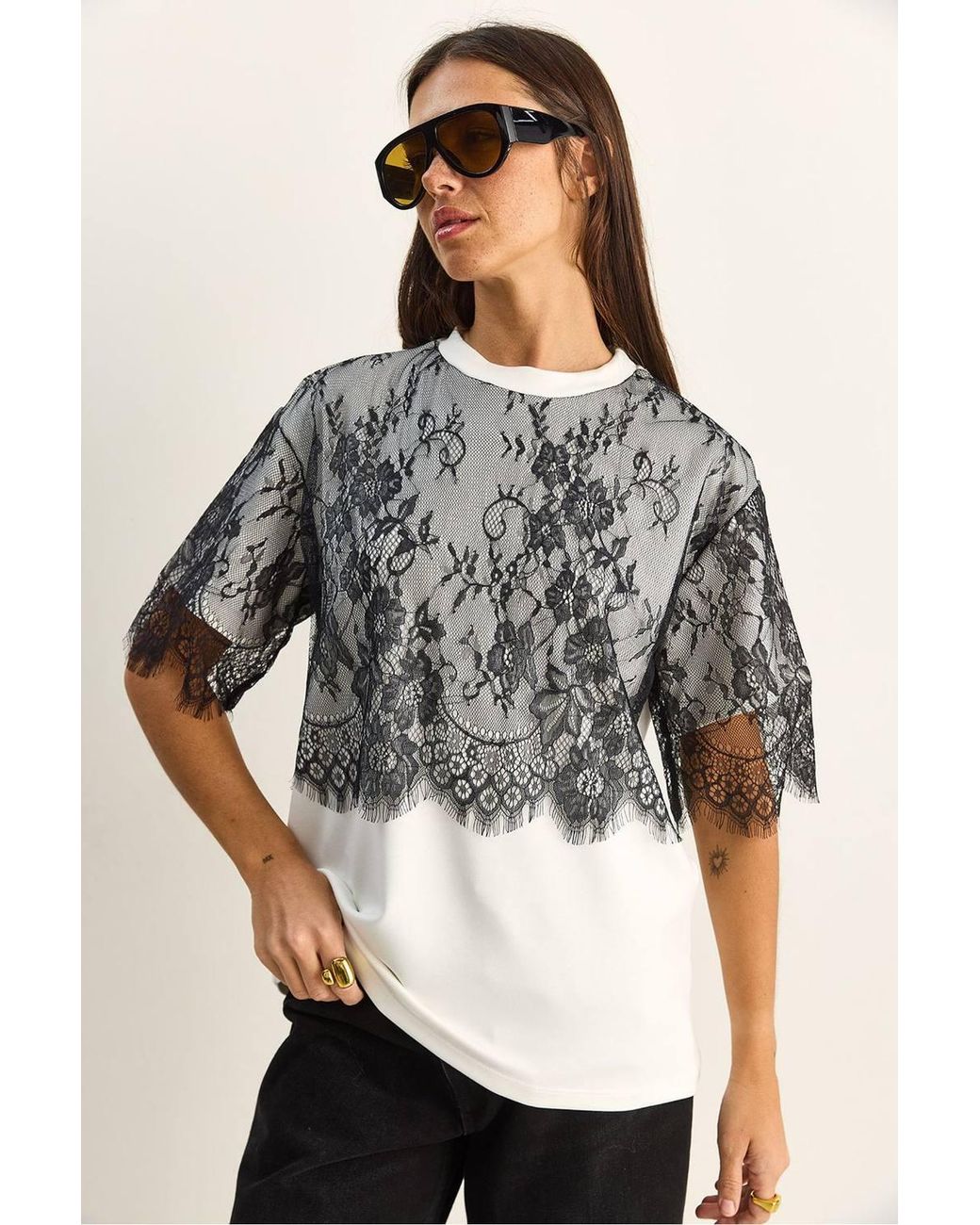 Bianco Lucci Gray Viscose Blend T-Shirt