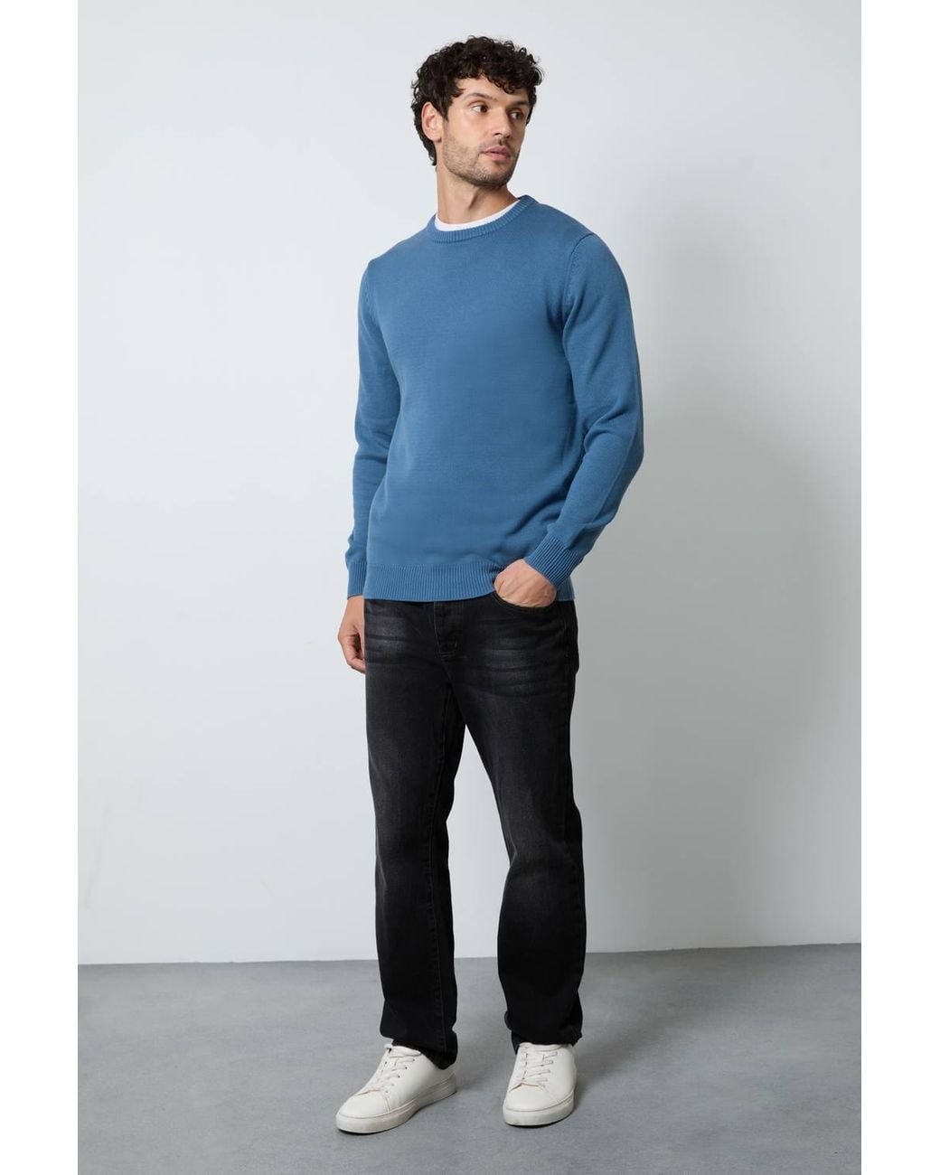 MAINE Blue Premium Pure Cotton Crew Neck Jumper for men