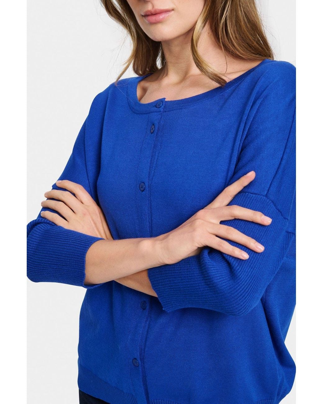 Saint Tropez Blue Mila Round Neck 3/4 Sleeve Cardigan