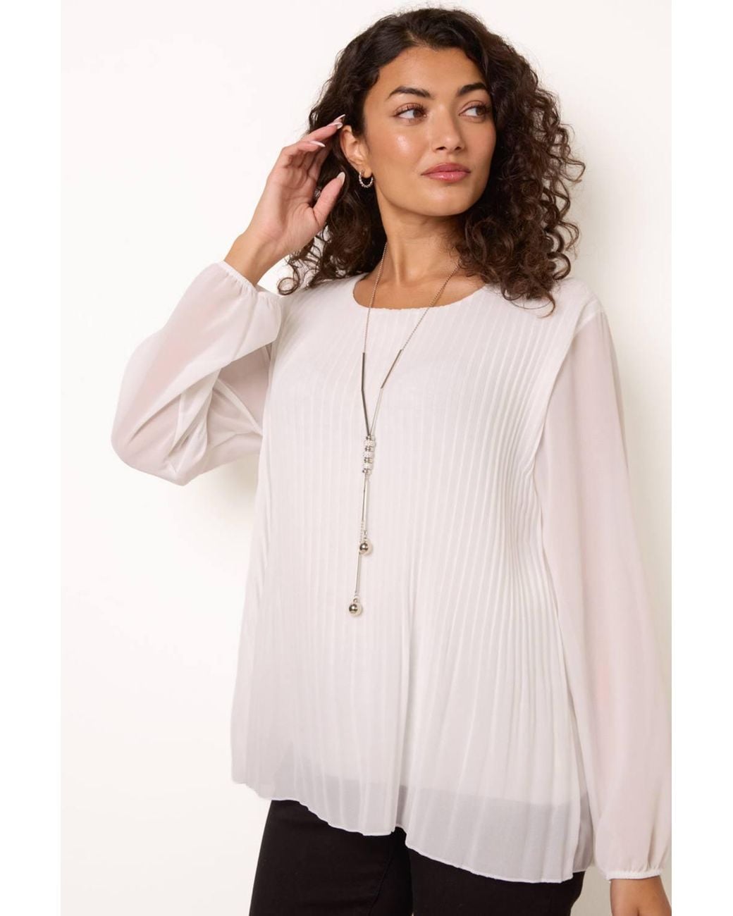 Blue Vanilla White Long Sleeve Round Neck Blouse