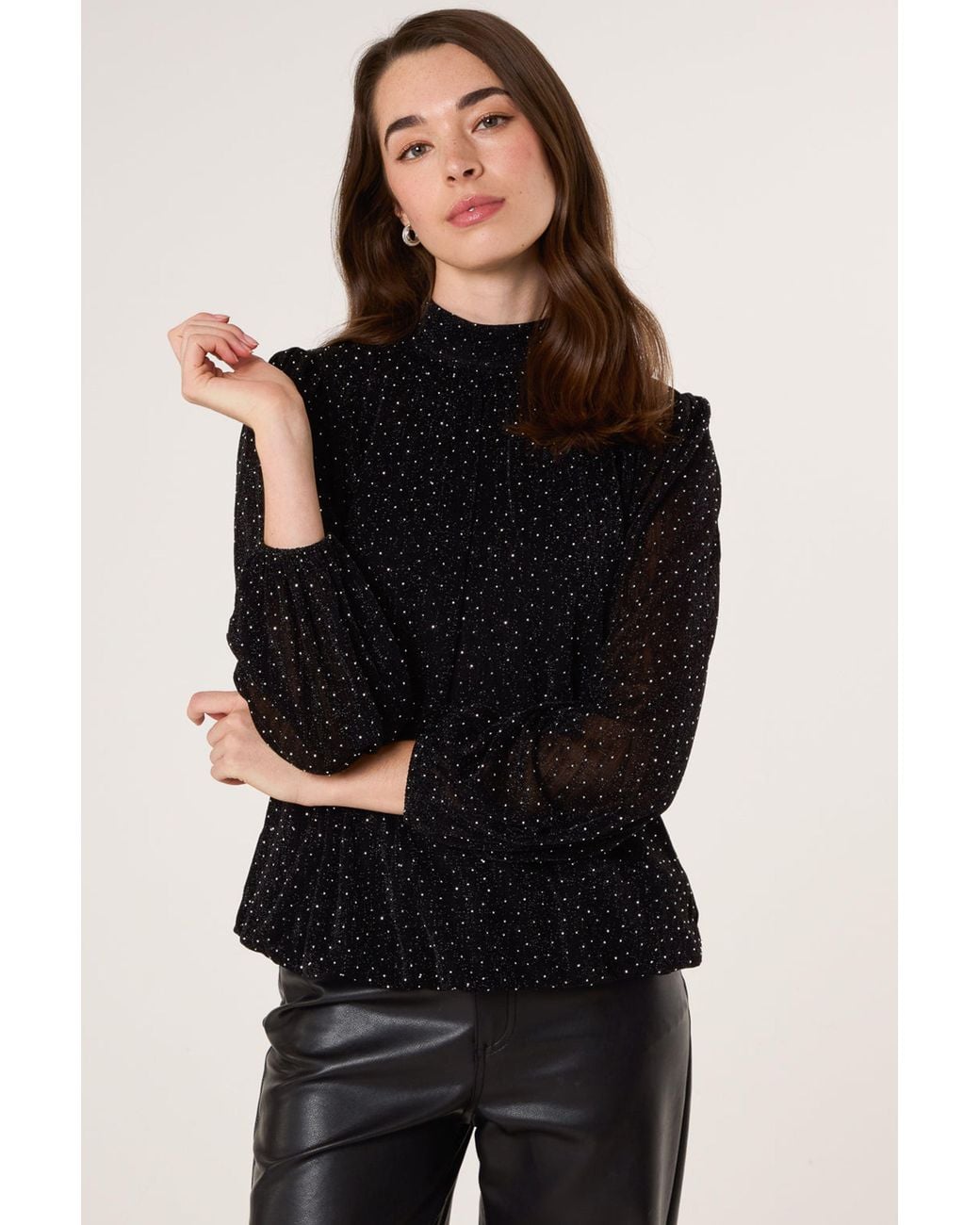 Blue Vanilla Black Long Sleeve Slip On Turtleneck Blouse