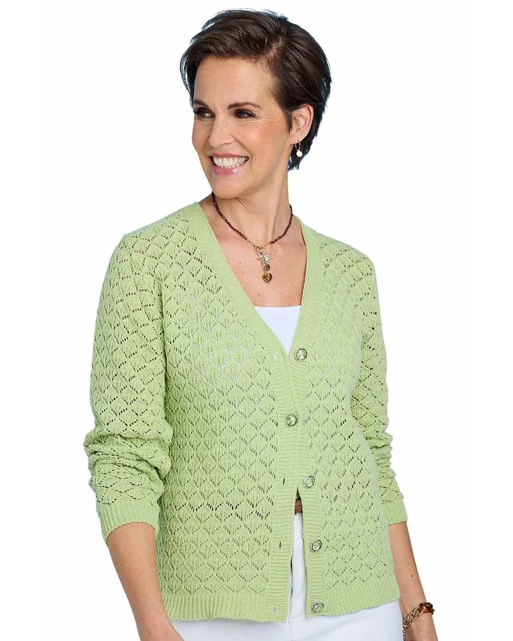 Chums Green Cardigan Pointelle Knit