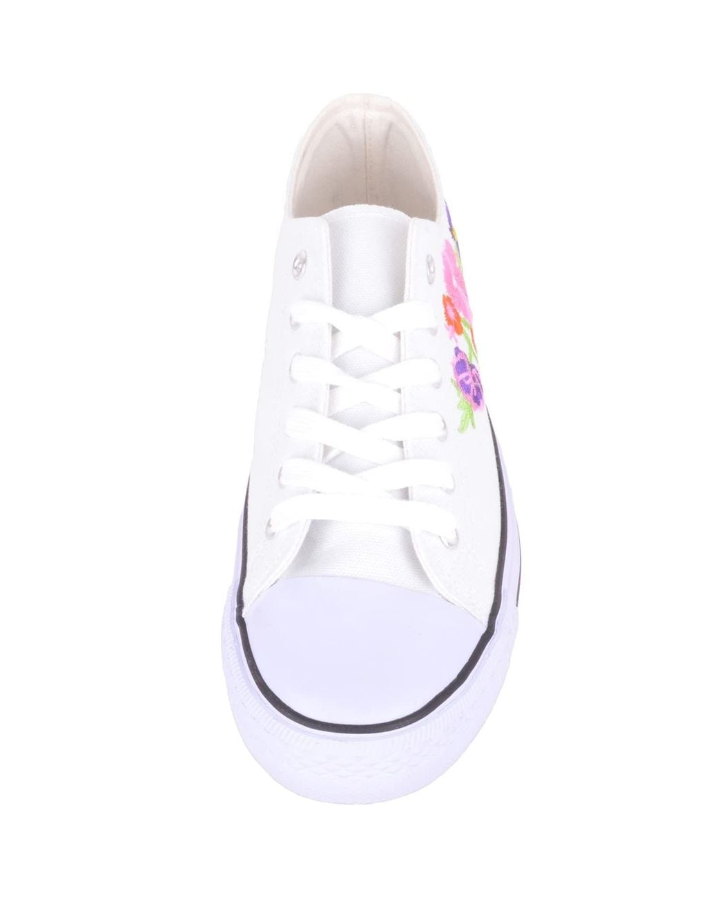 Absolute Footwear White Lace Up Low Top Canvas Summer Holiday Pumps With Floral Design