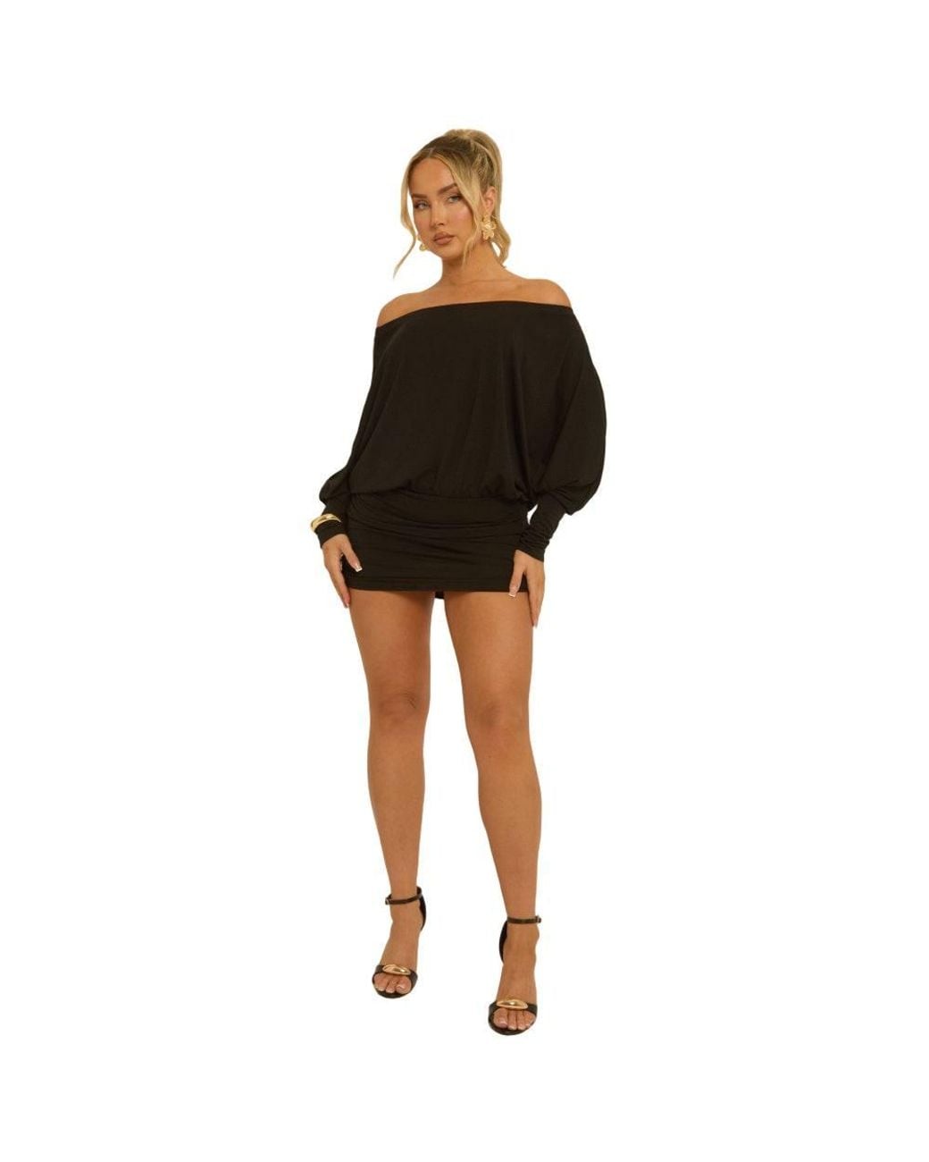 Rebellious Fashion Yellow Batwing Bardot Mini Dress