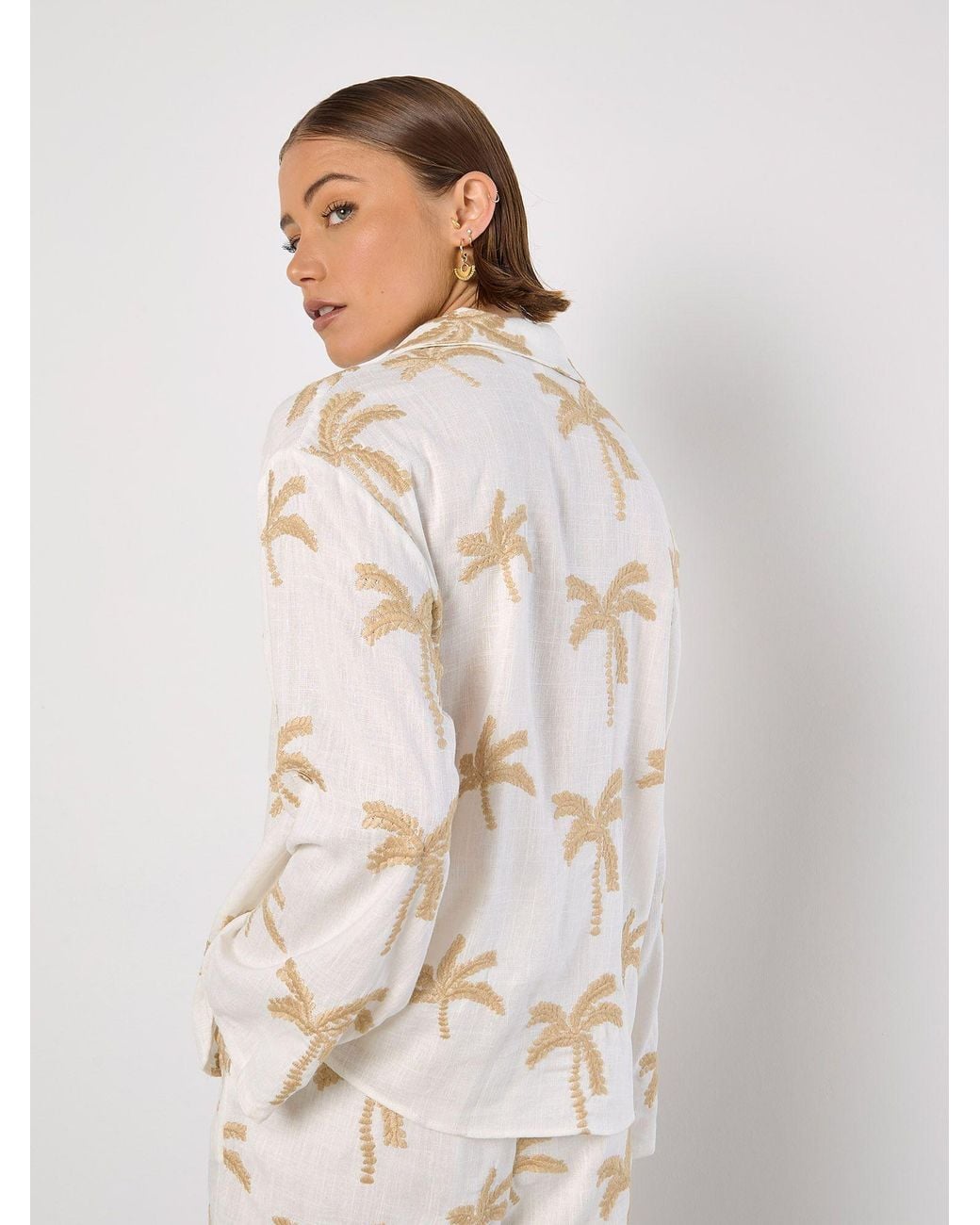 Apricot Natural Embroidered Palm Trees Shirt