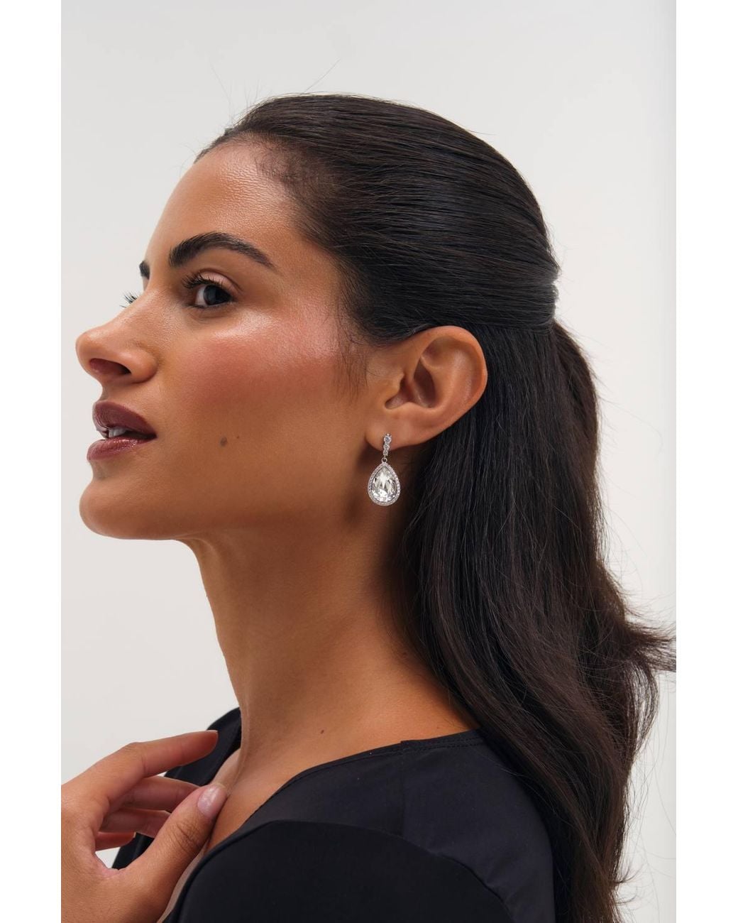 Jon Richard Metallic Rhodium Plated & Crystal Pear Drop Earrings