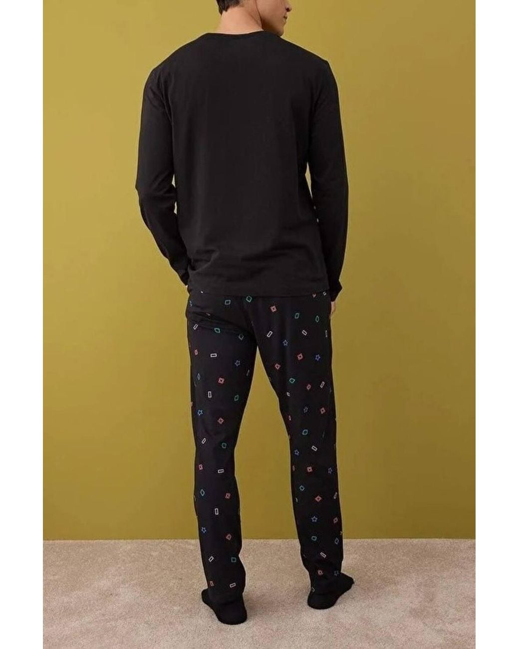 WOVCOR Black 2 Piece Game Print Cotton Knit Regular Fit Pyjama Set for men
