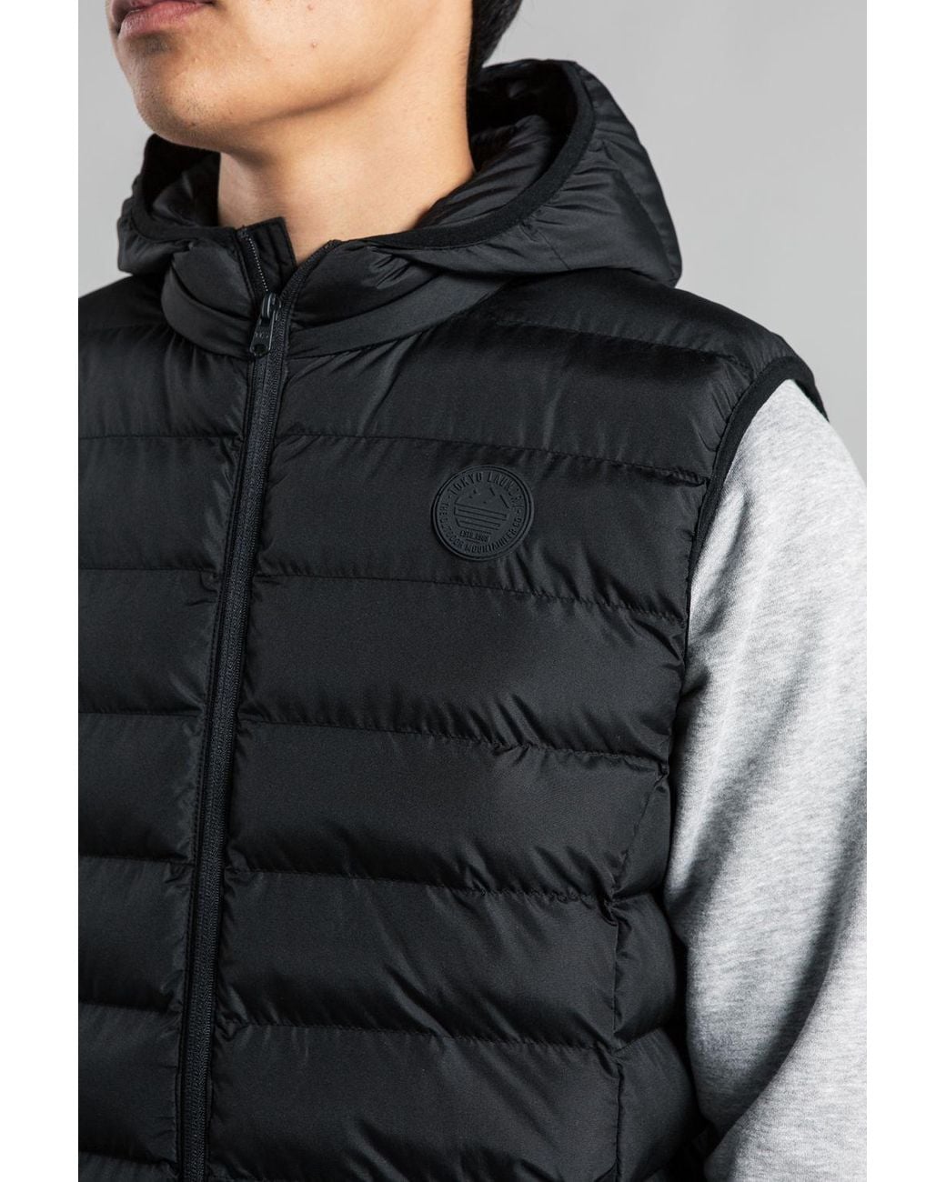 Tokyo Laundry Gray Padded Hooded Gilet With Full Zip for men