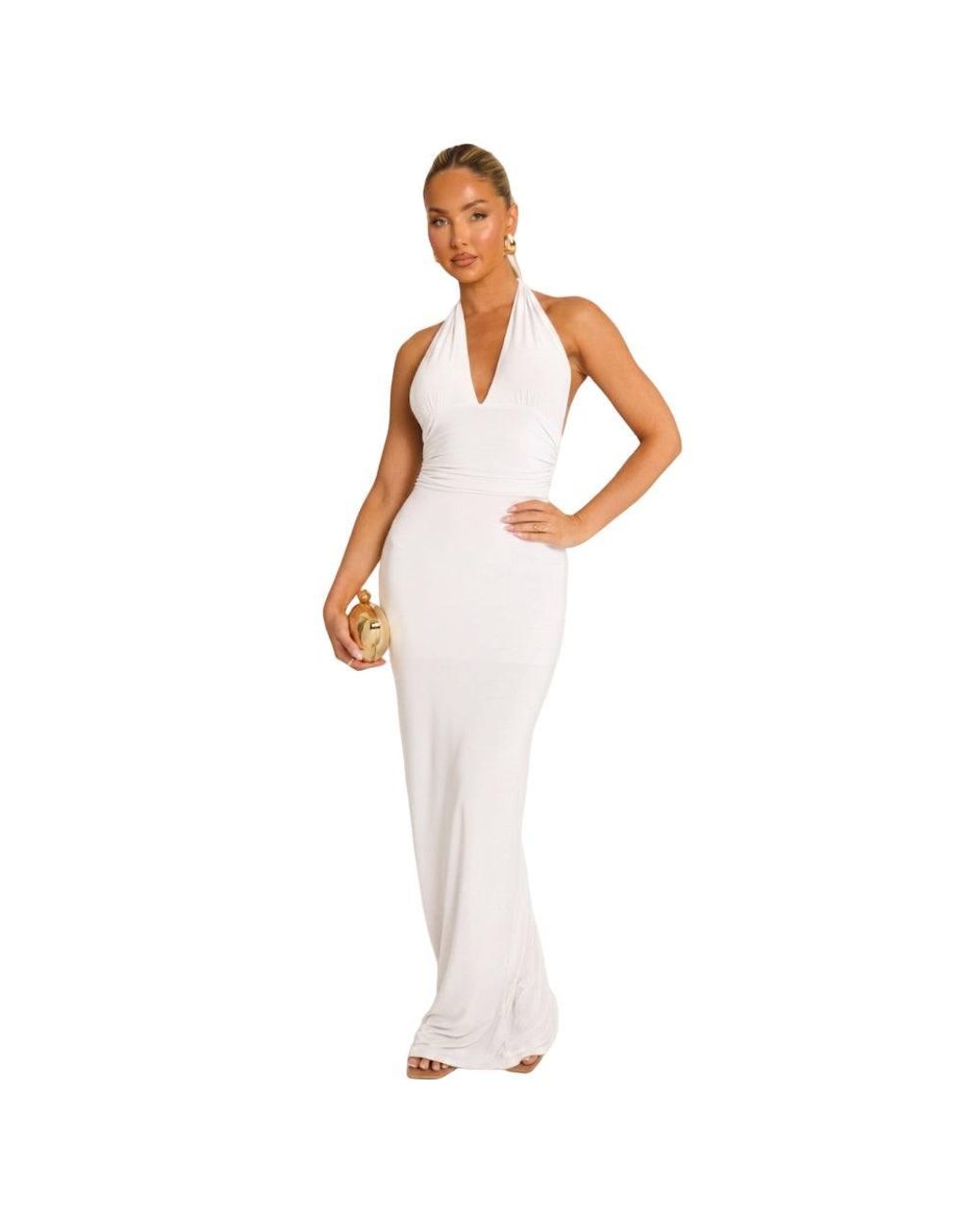 Rebellious Fashion Natural Halterneck Tie Back Maxi Dress