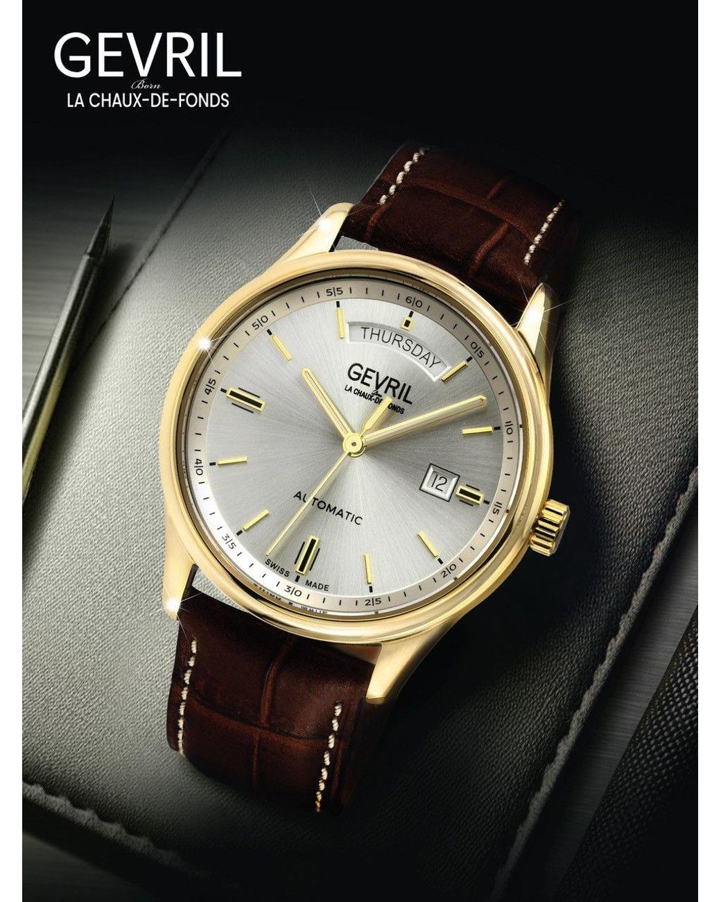 Gevril Gray Excelsior 48203 Swiss Automatic Sw240 Watch for men